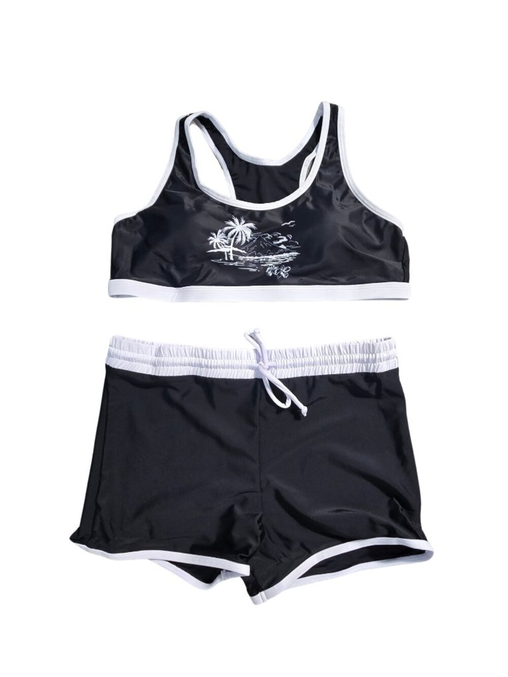 NWOT | Onyx White Tropical Palm Racerback Tankini & Swim Shorts Set | XL